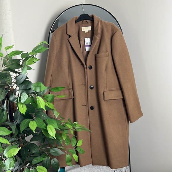 🎉HP🎉 Michael Kors Dark Camel Single-Breasted Wool Walker Coat Size XXL NWT - Picture 2 of 8